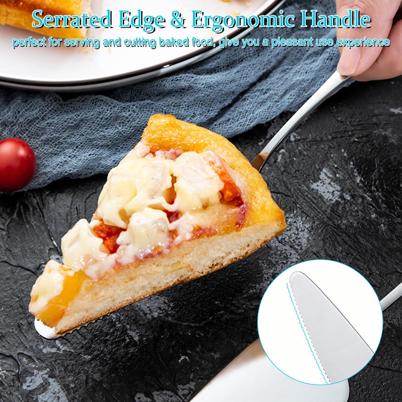RETON 10 Pcs Stainless Steel Pie/Cake/Pizza Server Holder, Mirror Finished and One Side with Fine Serrated Edge (10 Pcs, Serrated Edge) - Image 4